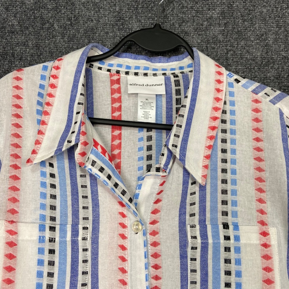 Alfred Dunner Amalfi Coast XL Button Down Shirt Striped 3/4‎ Sleeve Top